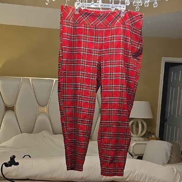 Jones New York Pants - Jones New York Red Plaid Pull On Slim Leg
